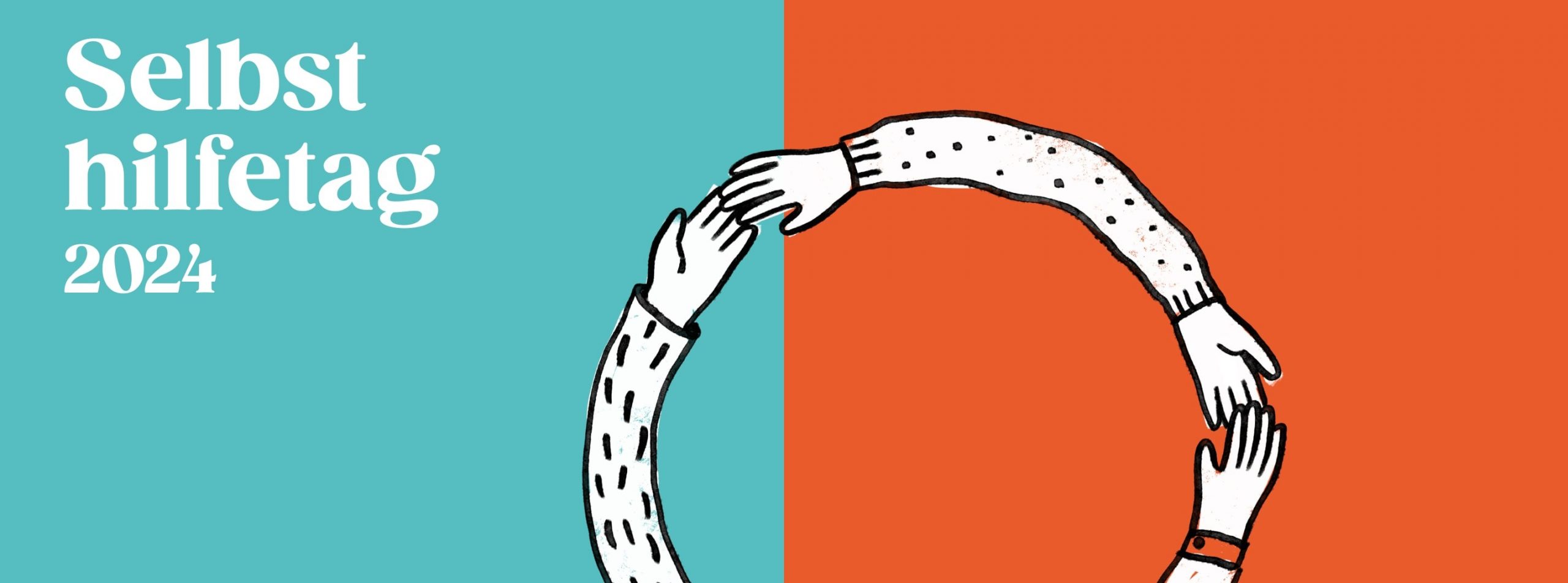 Bild: Banner Selbsthilfetag 2024, Hände greifen einander und bilden einen Kreis