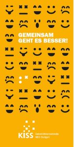 Bild: Cover Flyer von KISS, mit vielen verschiedenen Smileys, Slogan GEmeinsam geht es besser
