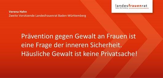 Text: Prävention gegen Gewalt an Frauen ist eine Frage der inneren Sicherheit. Häusliche GEwalt ist keine Privatsache!